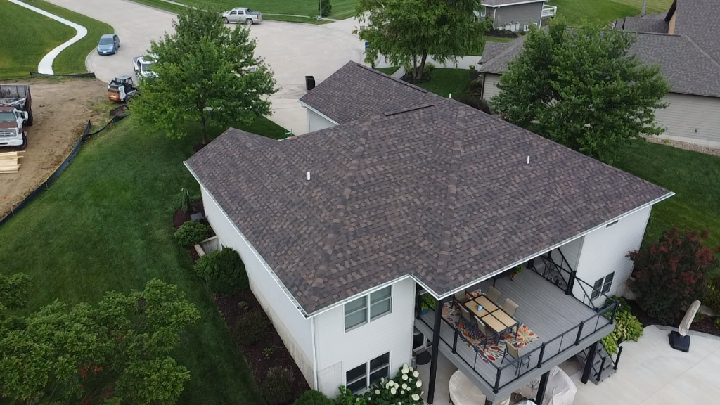 Shadow Brown architectural shingles installed on a Nebraska home, view 1