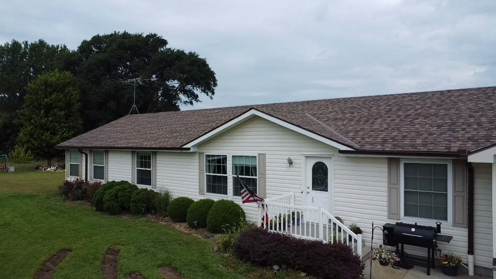 Brownstone architectural shingles installed on a Nebraska home, view 1