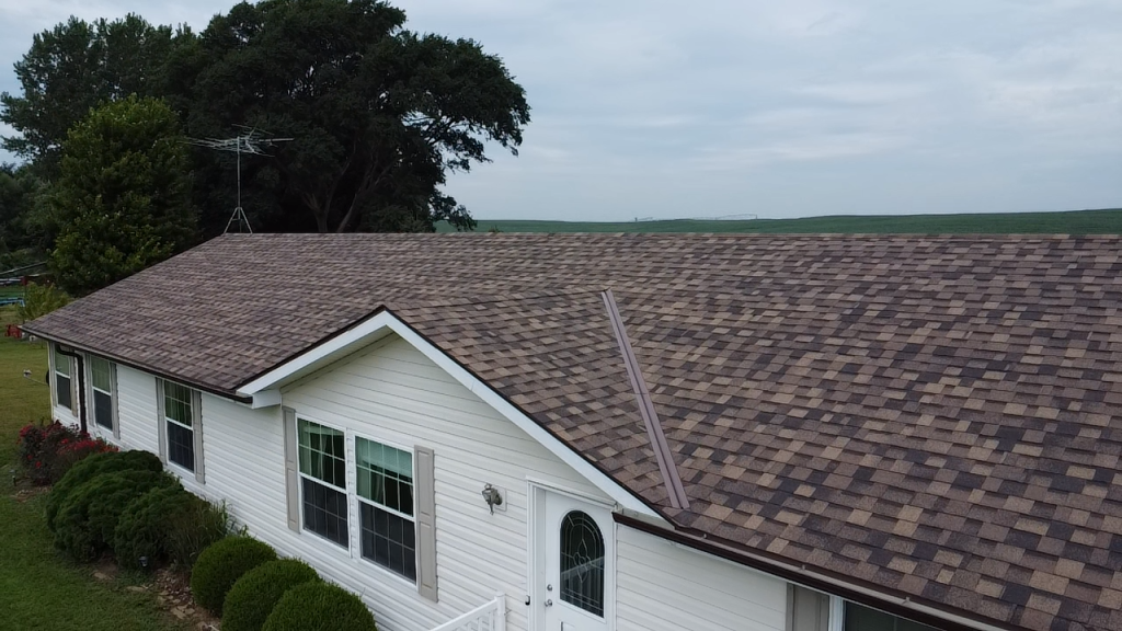 Brownstone architectural shingles installed on a Nebraska home, view 2