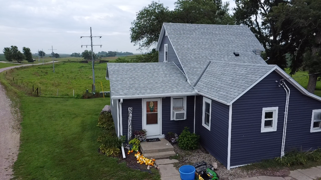 Frostone Grey architectural shingles installed on a Nebraska home, view 1